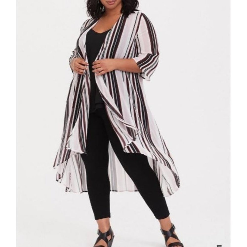 Torrid Chiffon High-Low Kimono Stripe 1X 2X Plus size Sheer